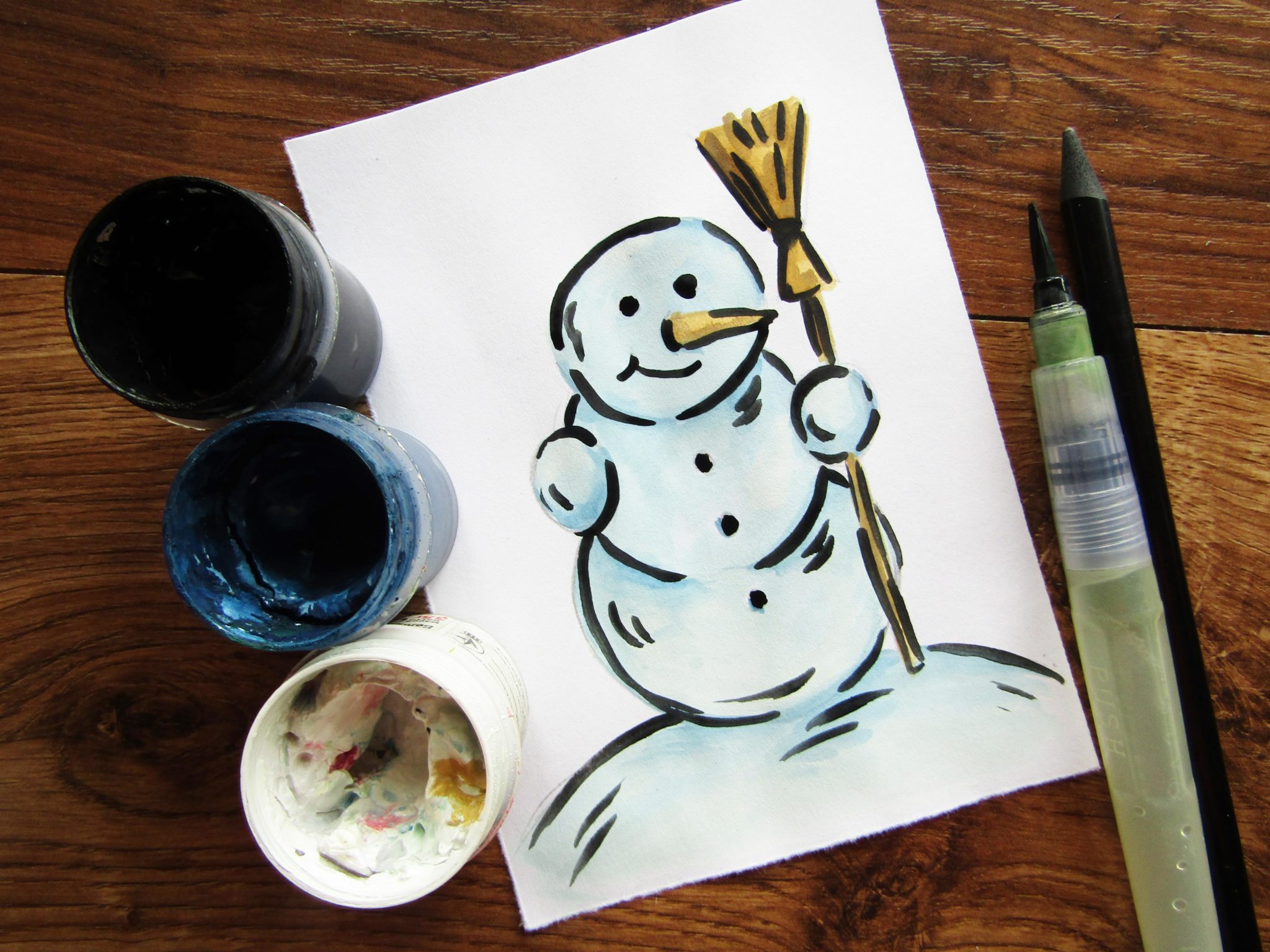 Снеговик втулками рисование