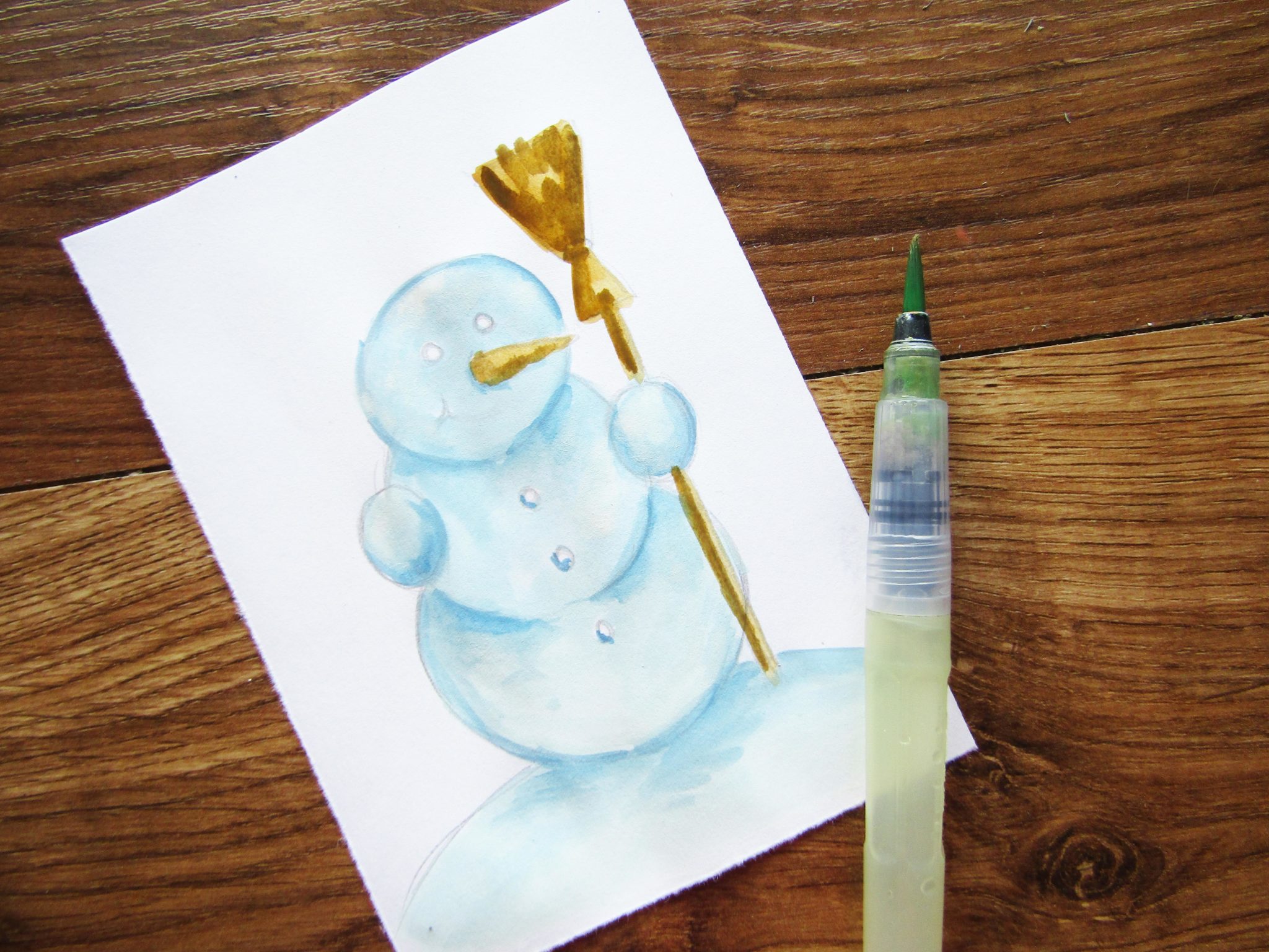 Поэтапное рисование снеговика гуашью