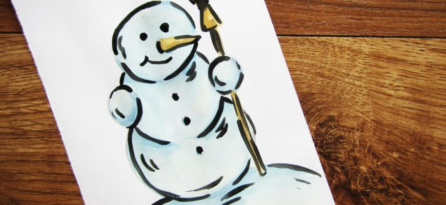 Как нарисовать снеговика гуашью