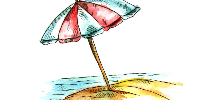 Пляжный зонт акварелью
